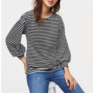 Loft striped puff sleeve velvet sweatshirt
